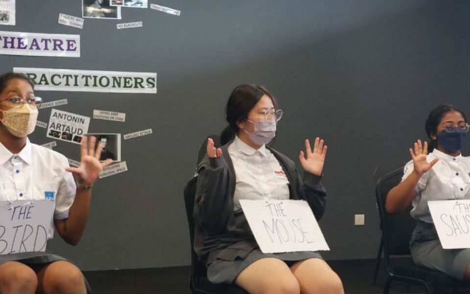 Secondary School students practicing their drama performance for the IGCSE examination.